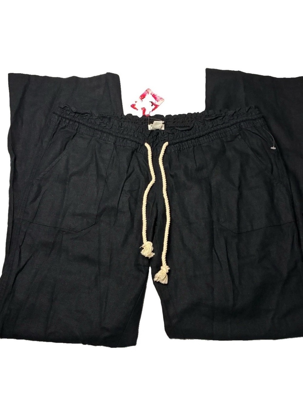 Roxy Womens Black Linen Blend Ocean Side Pants Smocked Beach Coastal XXL Nwt